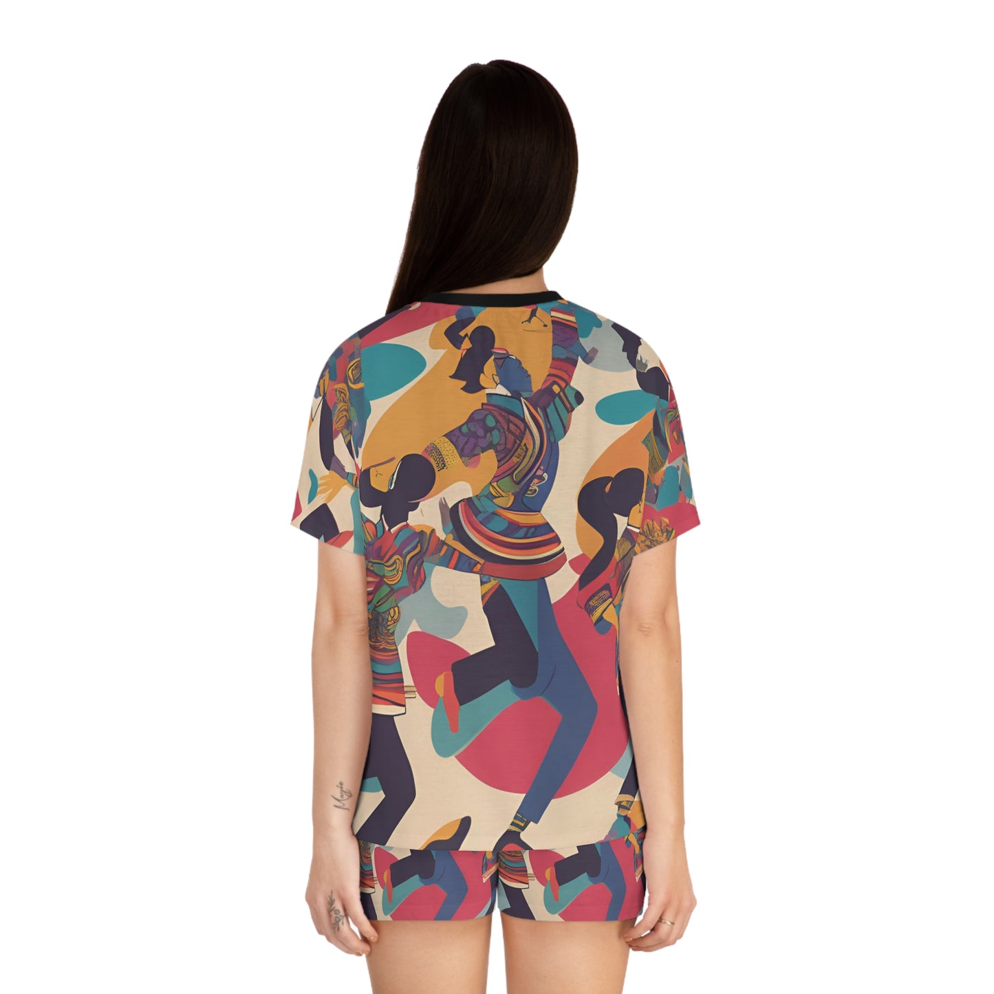 Women's Colorful Pattern With People Dancing Short Pajama Set