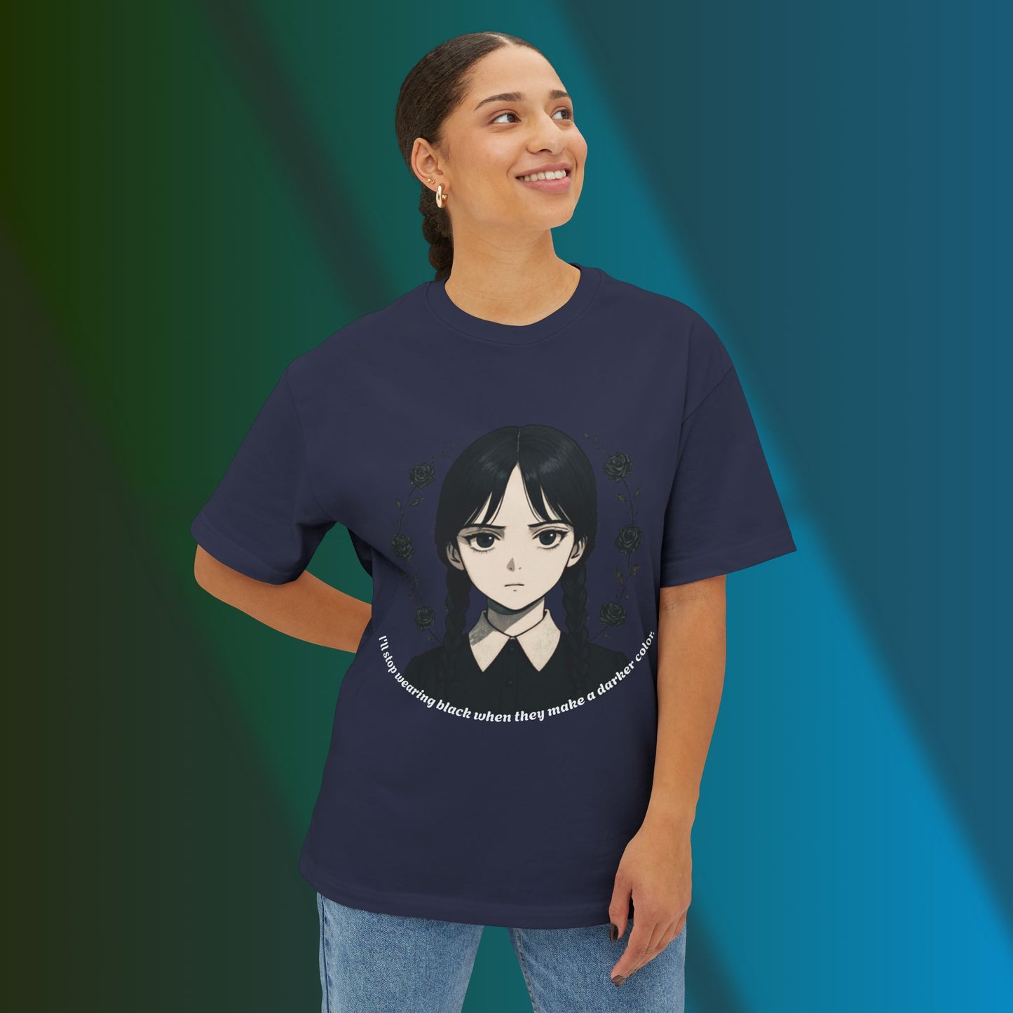 Wednesday Addams Gothic Oversized Tee, Dark Aesthetic T-Shirt, Unisex Graphic Tee for Anime Lovers, Halloween Outfit.