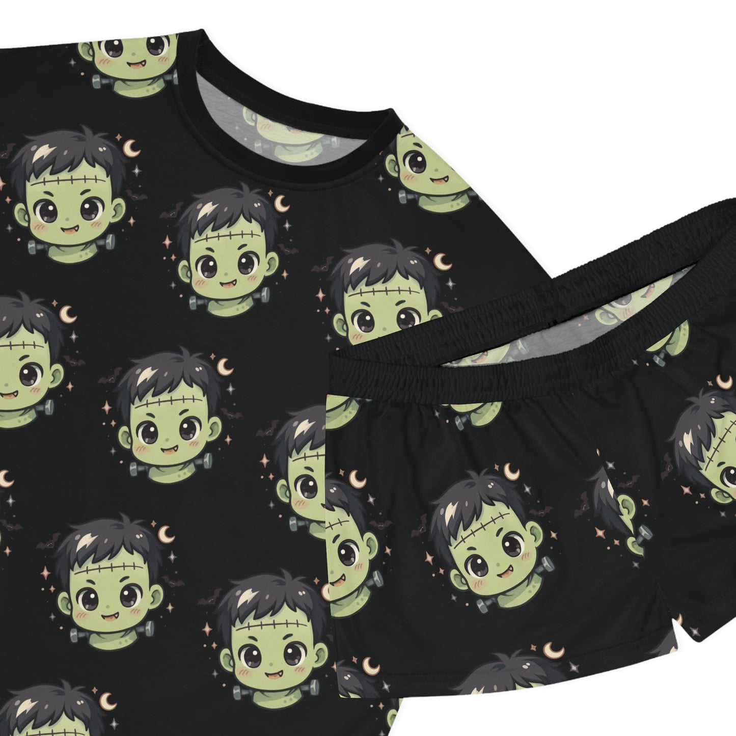 Halloween Themed Women's Pajama Set, Cute Monster PJs, Short Sleepwear, Gift for Her, Spooky Nightwear, Halloween Costume