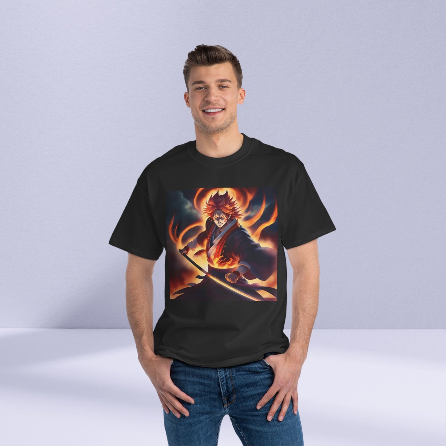 An Animated Character With Flames Coming Out Of Their Head Beefy-T® Short-Sleeve T-Shirt