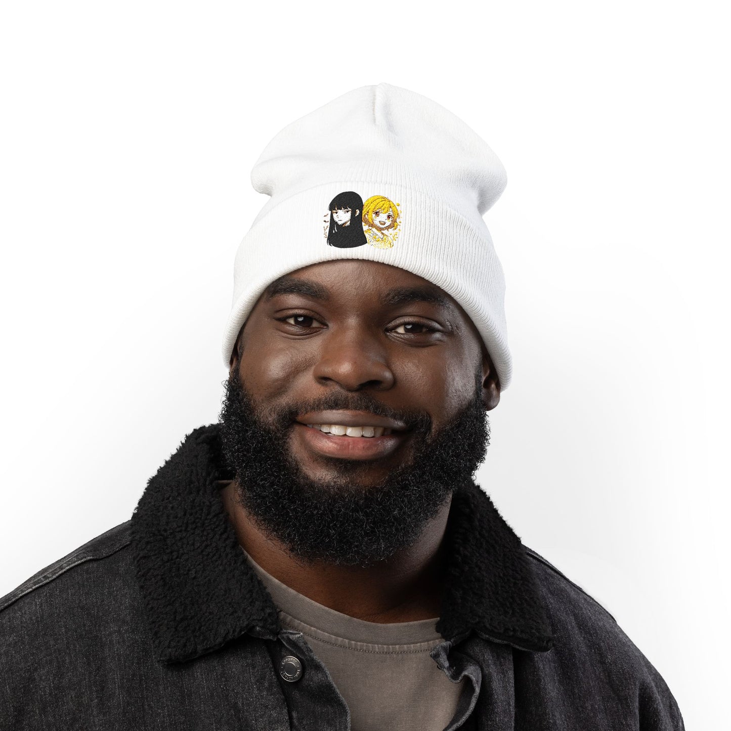 Anime-Inspired Knit Beanie, Embroidered Winter Hat, Gifts for Fans, Stylish Headwear for Cold Weather, Unique Cosplay Accessory