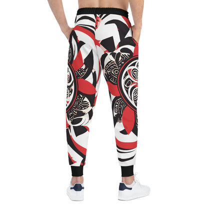 Red, Black And White Design With Tribal Patterns Sweatpants