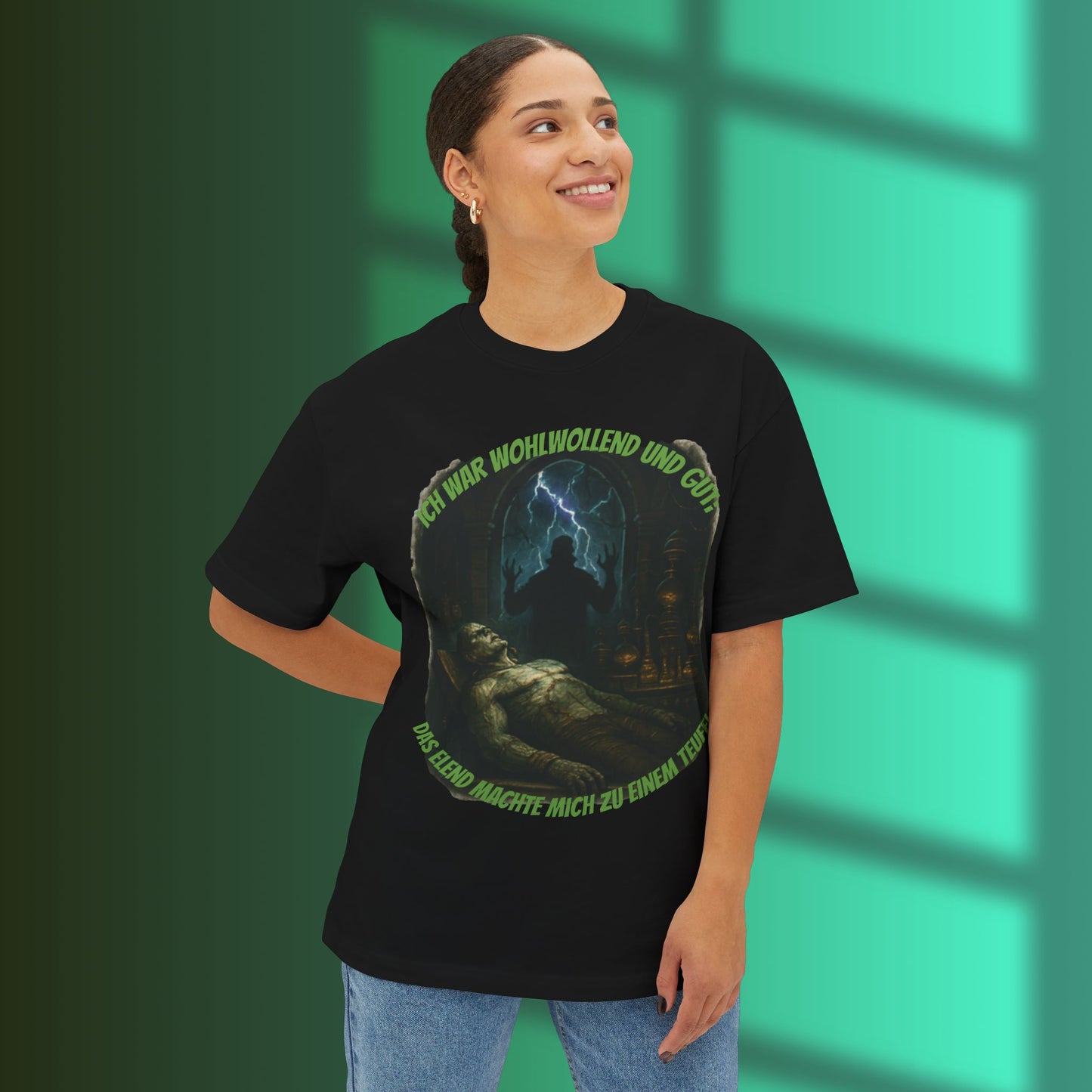 A Page of Frankenstein's Life Spooky Graphic Tee, Unisex Oversized T-Shirt, Halloween Apparel, Gothic Style Shirt, Gift for Horror Fans, Witchy Vintage Design
