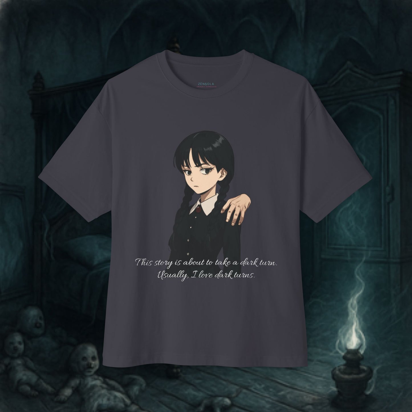Oversized Boxy Tee - Wednesday Adams & Thing Animation Style Shirt.