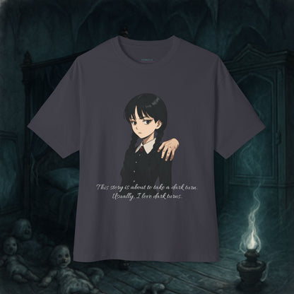 Oversized Boxy Tee - Wednesday Adams & Thing Animation Style Shirt.