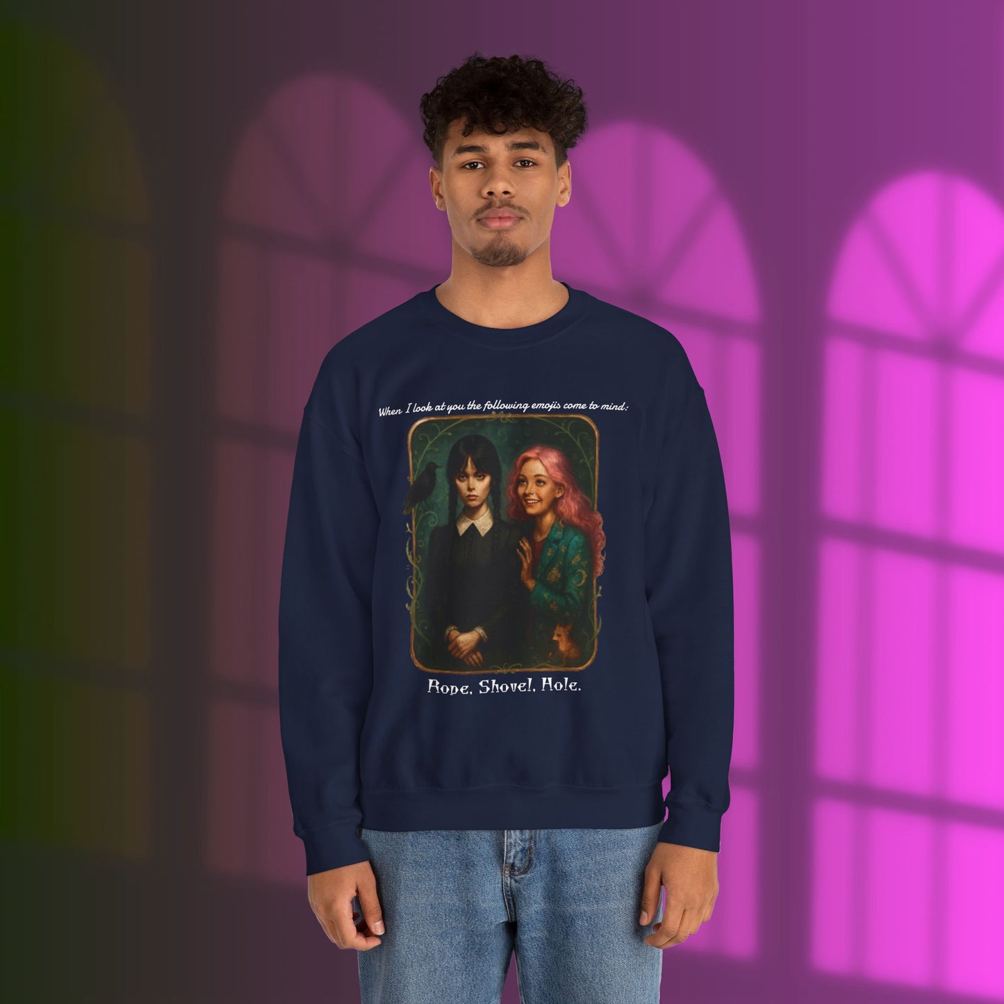 Wednesday and Enid Whimsical Crewneck Sweatshirt - Halloween Goth Lovers Vintage Art Sweattop