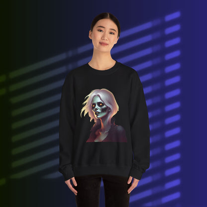 Gothic Horror Sweatshirt with Creepy Zombie Design, Unisex Crewneck for Halloween, Haunted House, Dark Aesthetic, Gift Idea