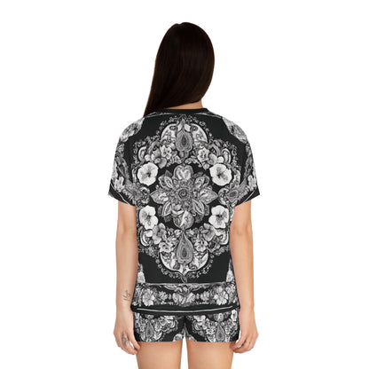 Women's Paisley Style Black And White Canvas Short Pajama Set