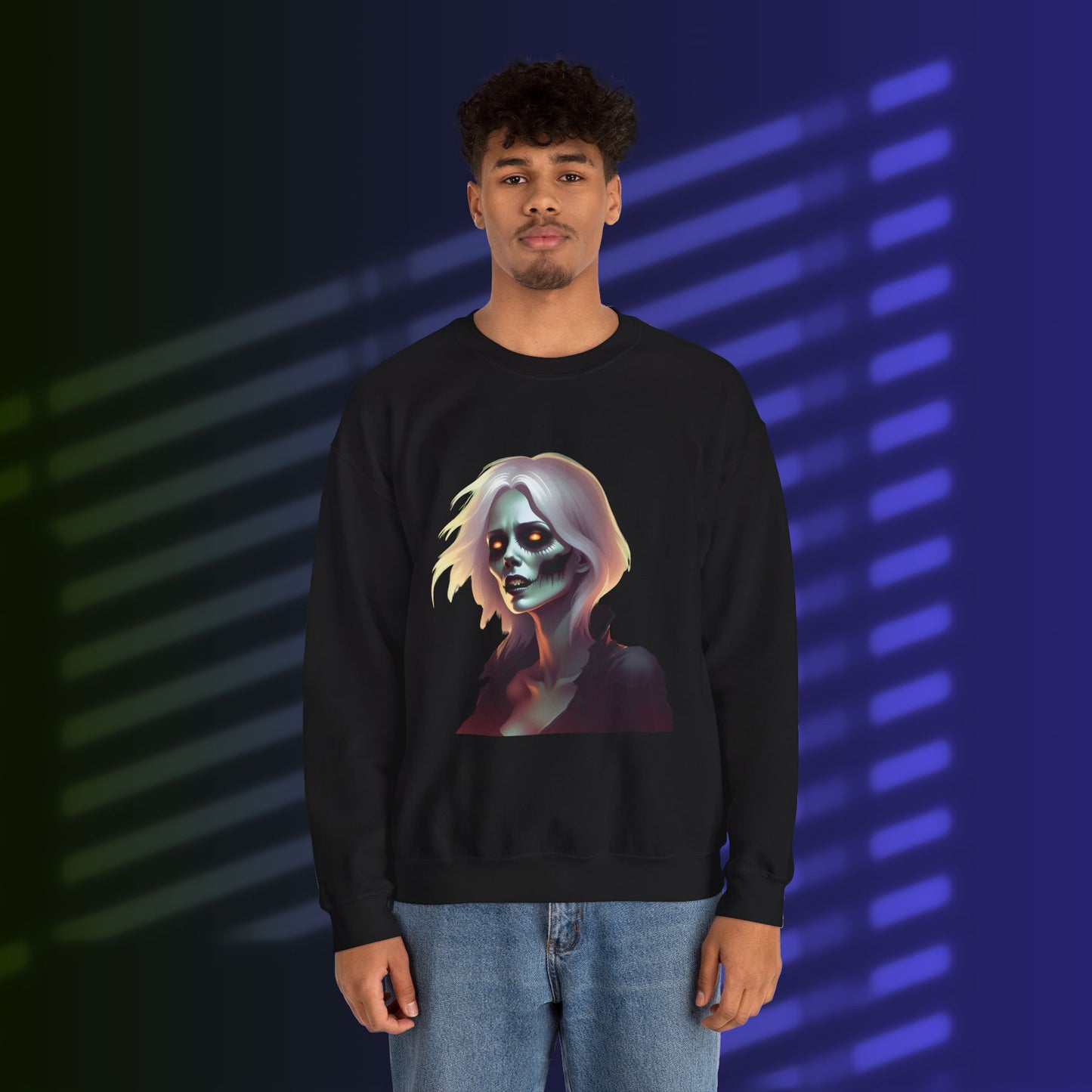 Gothic Horror Sweatshirt with Creepy Zombie Design, Unisex Crewneck for Halloween, Haunted House, Dark Aesthetic, Gift Idea