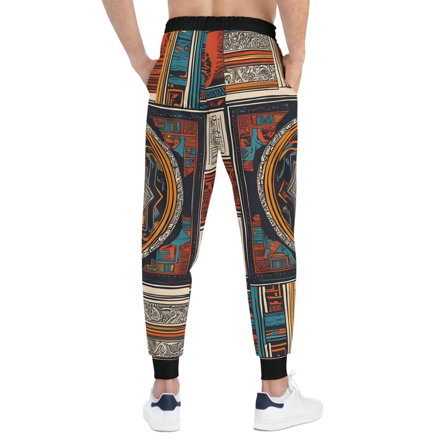 An African Pattern On A Red, Orange and Blue Athletic Joggers