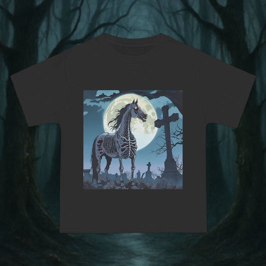 Spooky Skeleton Horse T-Shirt, Halloween Shirt, Horror Tee, Eerie Graphic T-Shirt, Dark Art Apparel, Unique Gift for Horse Lovers