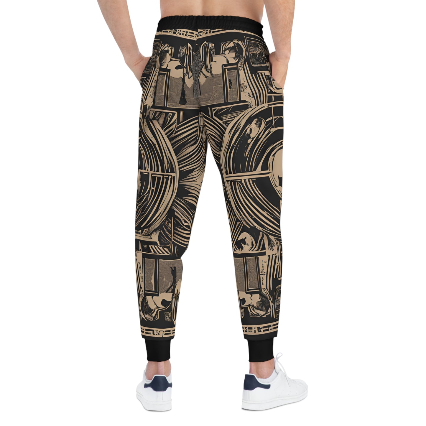 A Circular Black And Gold Line Pattern Design Joggers