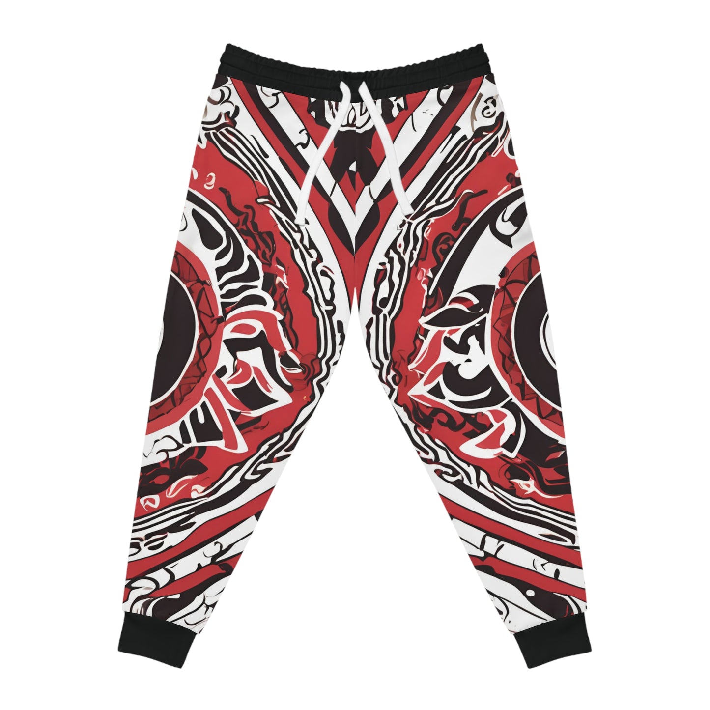 Athletic Red, White And Black Design With An Eye In The Center Joggers