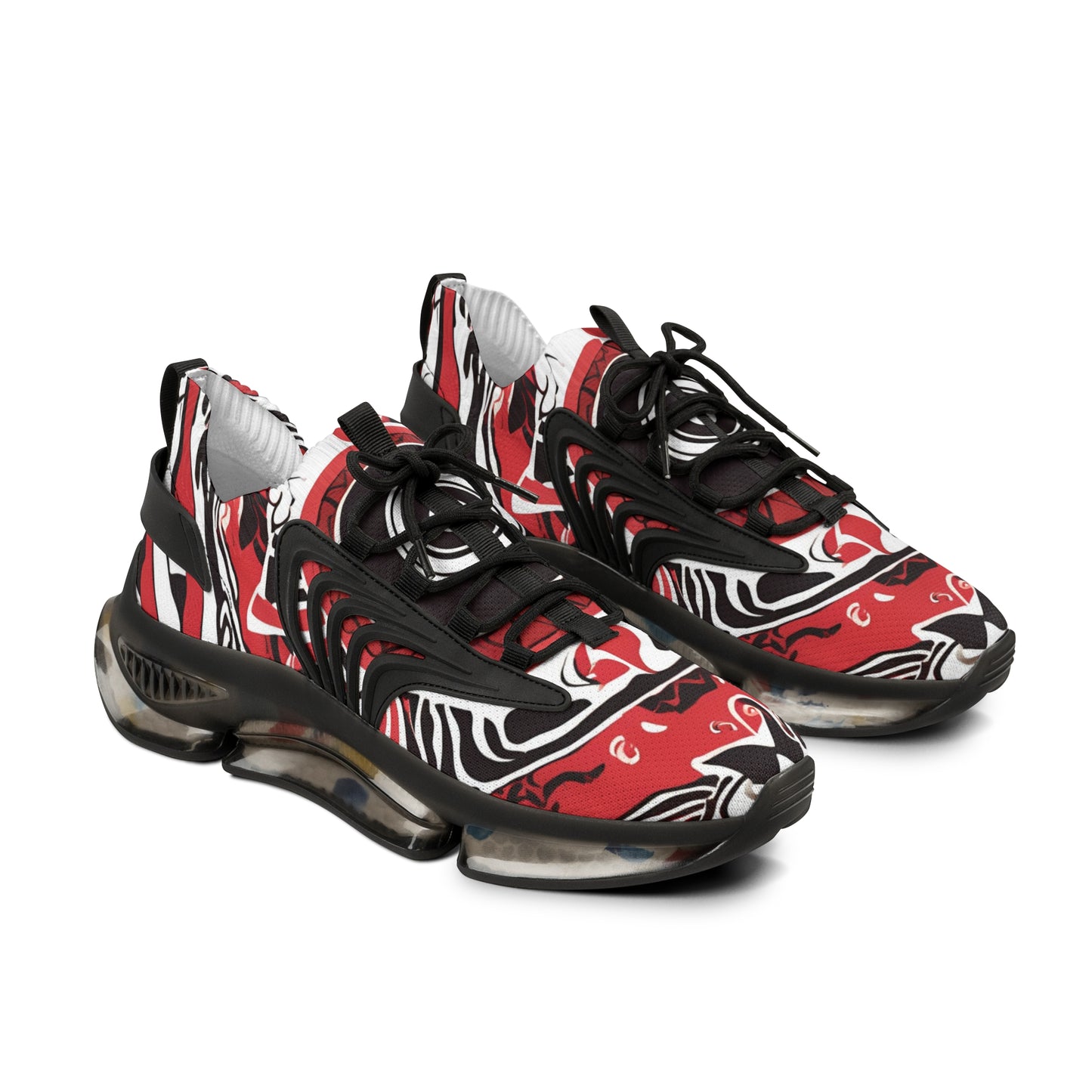 Men's Red, White And Black Design With An Eye In The Center Mesh Sneakers