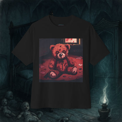 Spooky Bloody Teddy Bear Graphic Tee, Oversized T-Shirt, Unisex Horror Apparel, Perfect for Halloween, Cozy Casual Wear
