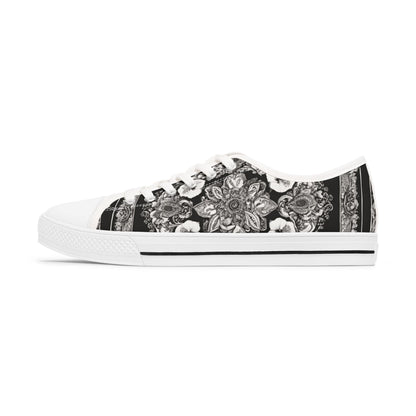Women's Low Top Paisley Style On A Black And White Canvas Sneakers