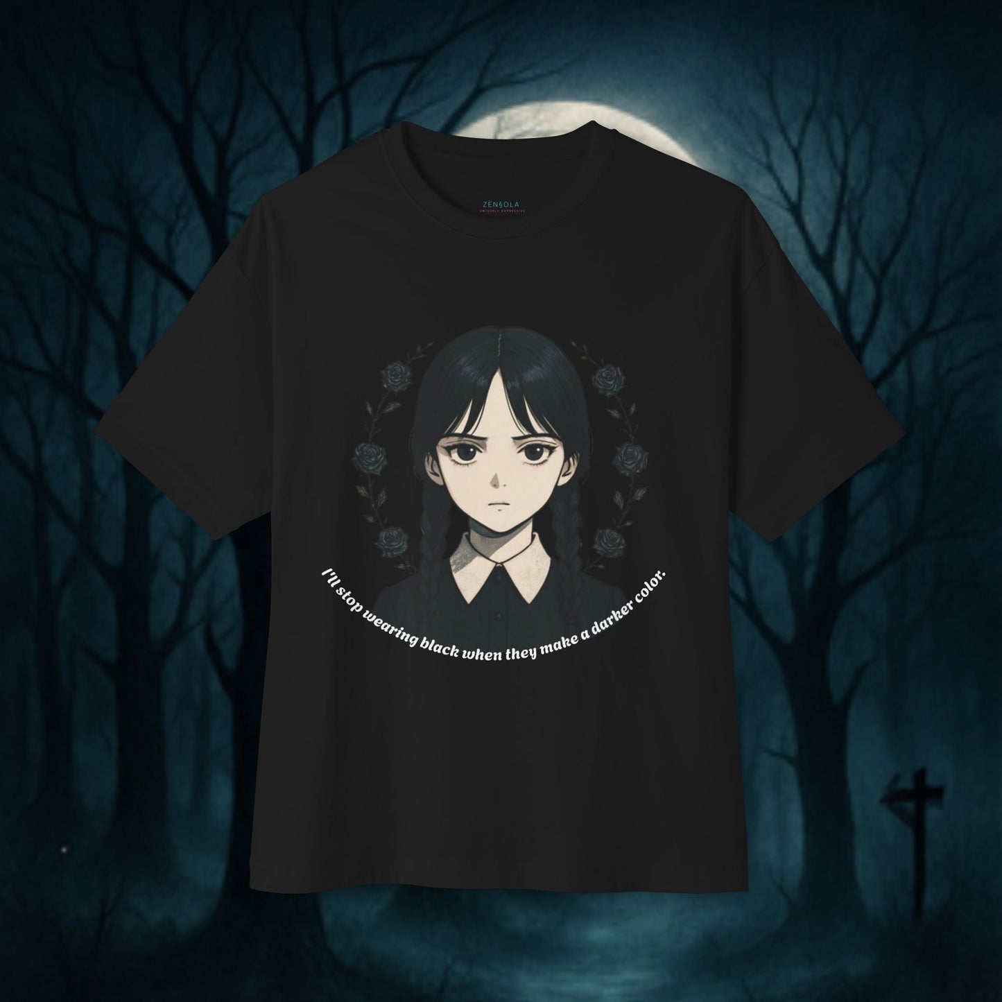 Wednesday Addams Gothic Oversized Tee, Dark Aesthetic T-Shirt, Unisex Graphic Tee for Anime Lovers, Halloween Outfit.