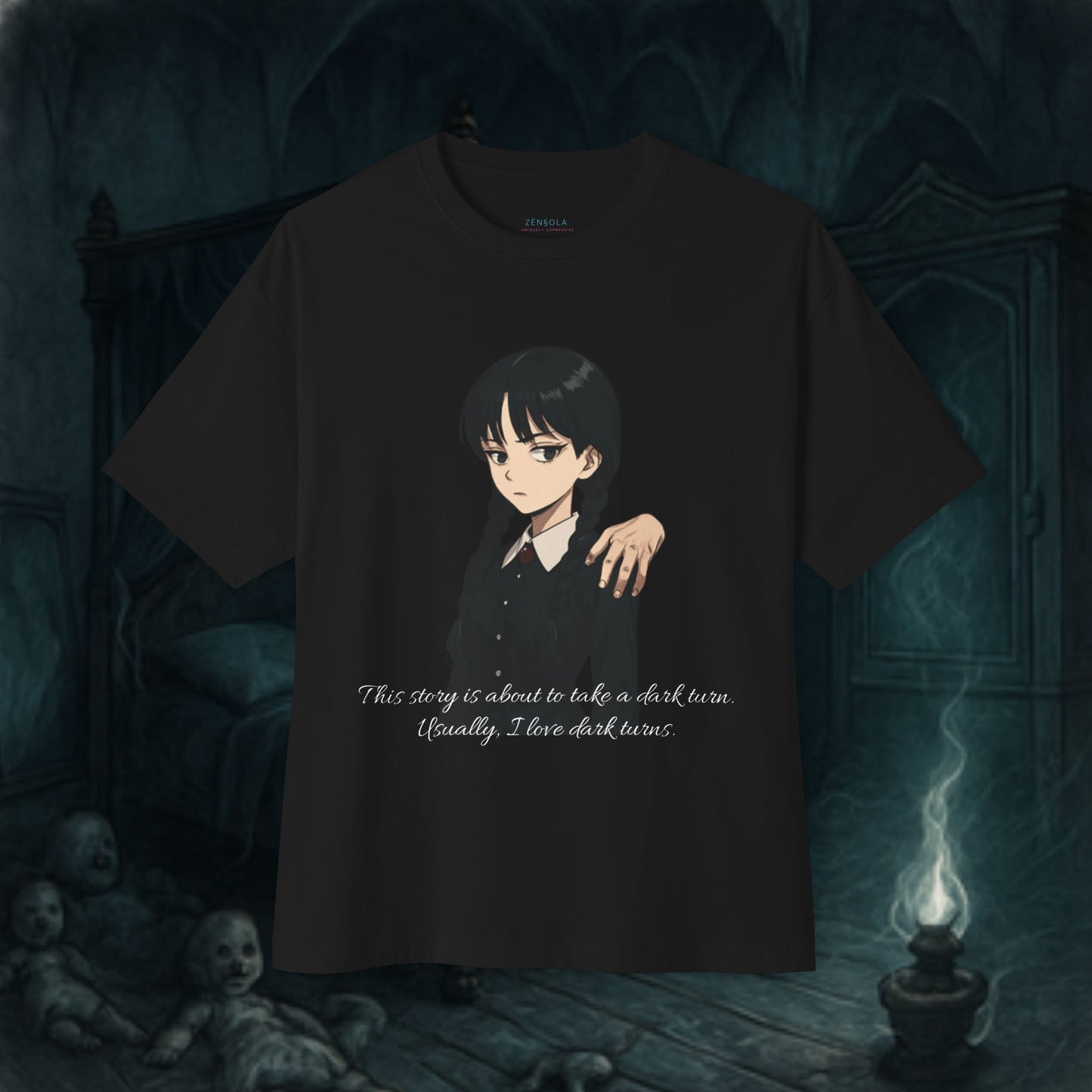 Oversized Boxy Tee - Wednesday Adams & Thing Animation Style Shirt.