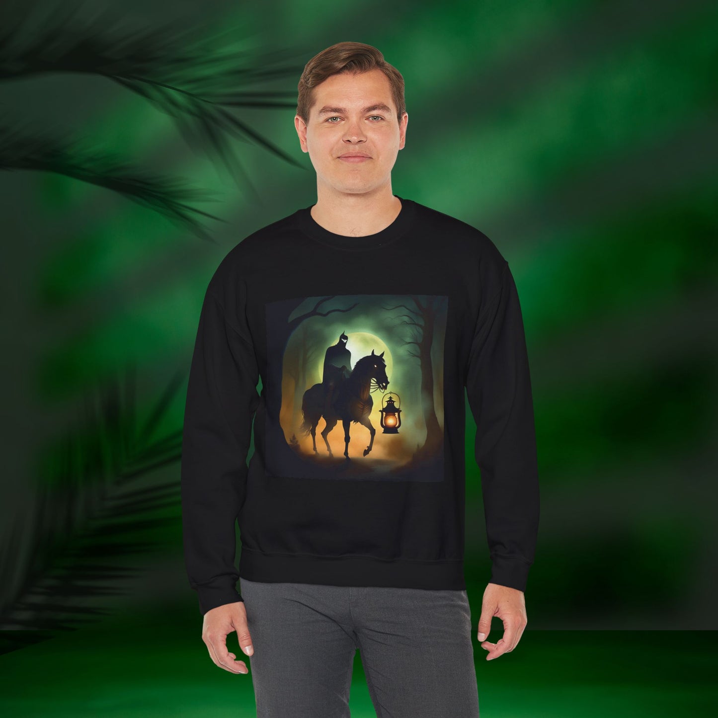 Haunting Horseman Sweatshirt | Cozy Halloween Apparel, Unisex Crewneck, Spooky Gift, Fall Fashion, Eerie Nightwear