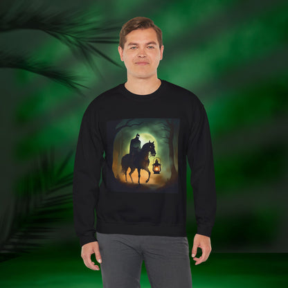 Haunting Horseman Sweatshirt | Cozy Halloween Apparel, Unisex Crewneck, Spooky Gift, Fall Fashion, Eerie Nightwear