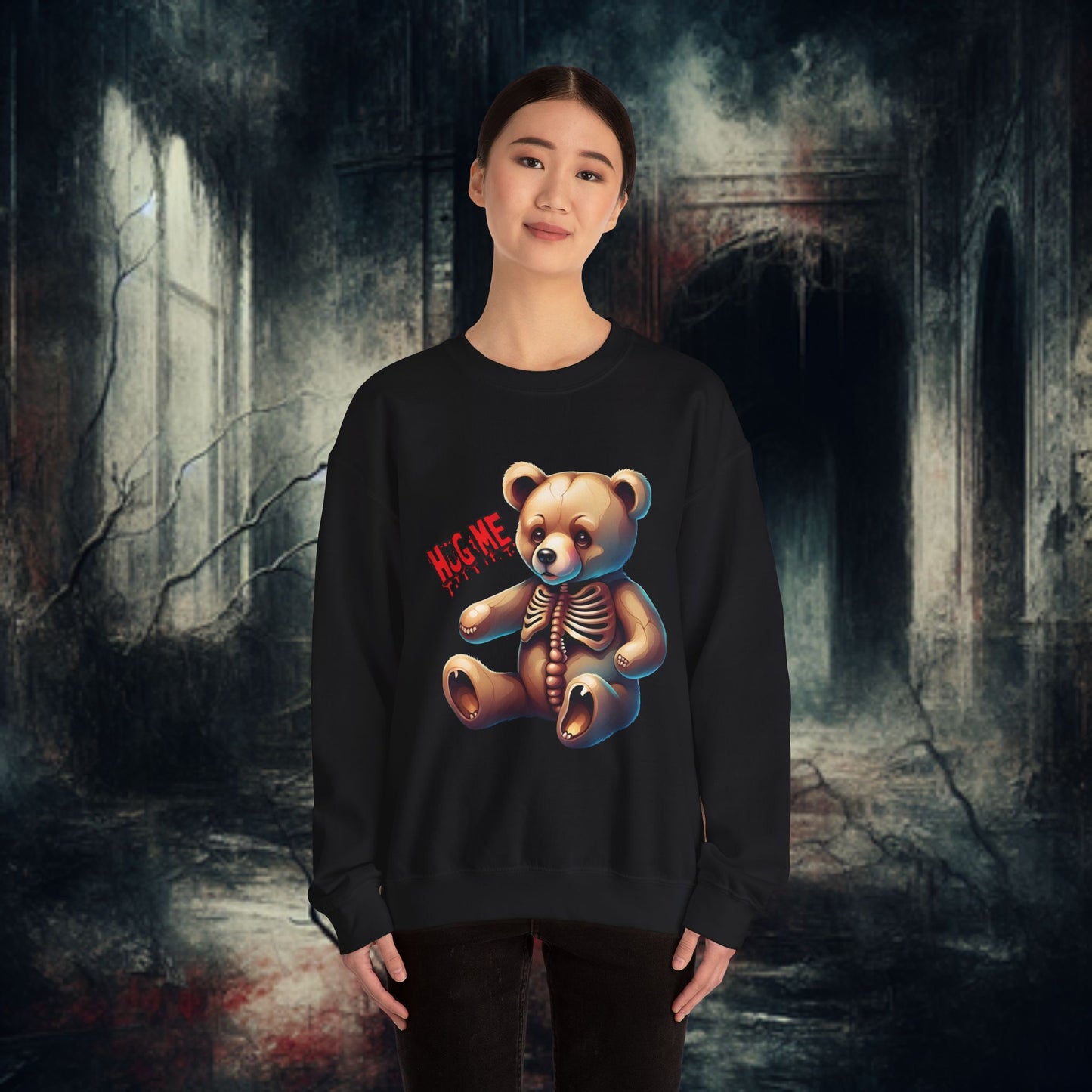 Spooky Skeleton Teddy Sweatshirt, Halloween Apparel, Cozy Crewneck, Fall Fashion, Unisex Sweatshirt