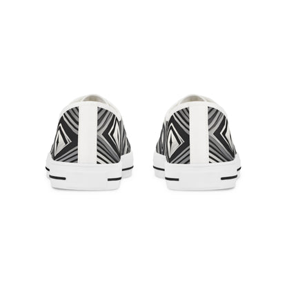 Black & White Geometric Low Top Sneakers — Men's Patterned Canvas Shoes