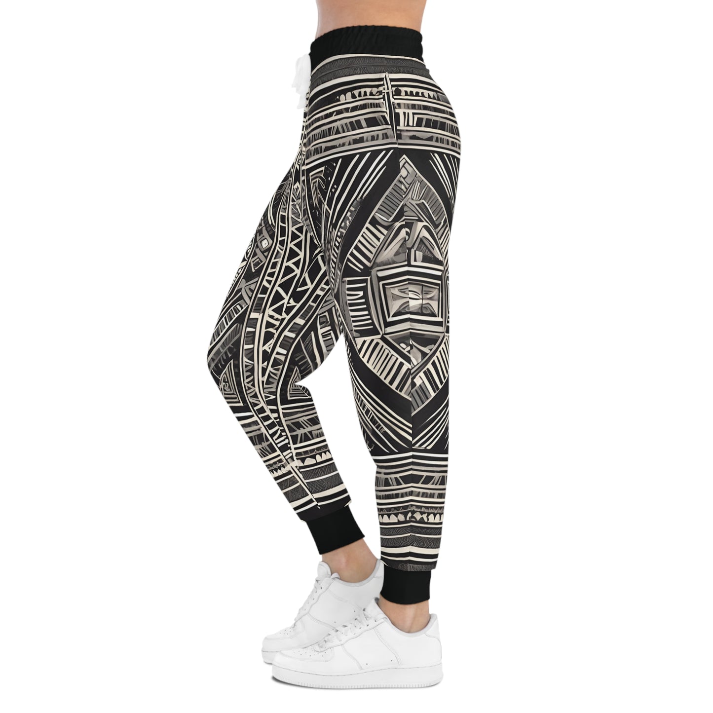 Black, Cream And White Drawing Of An Ornate Design Sweatpants