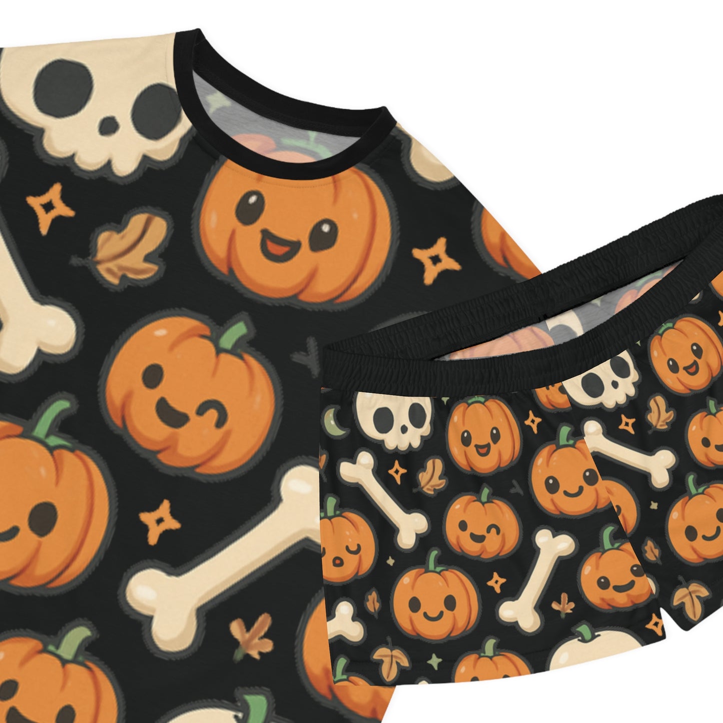 Cute Bones and Pumpkin Halloween Women's Pajama Set, Cozy Sleepwear, Pumpkin Print Pajamas, Perfect for Fall, Spooky Season, Gift for Her