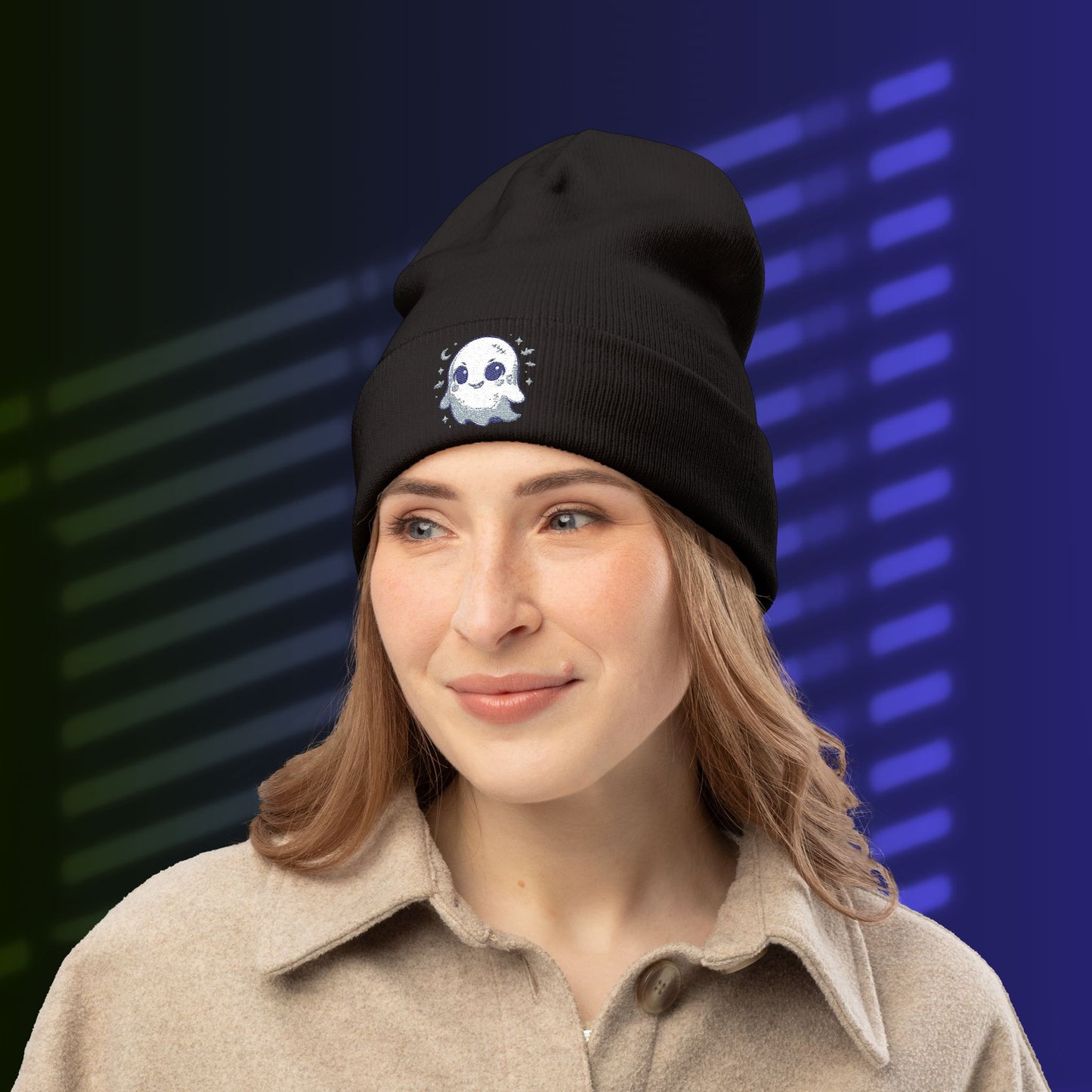 Adorable Ghost Embroidered Halloween Knit Beanie