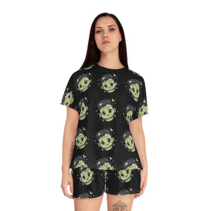 Halloween Themed Women's Pajama Set, Cute Monster PJs, Short Sleepwear, Gift for Her, Spooky Nightwear, Halloween Costume