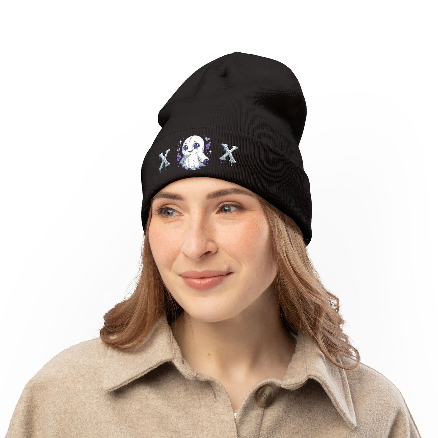 Beanie Hat (Embroidered Cute Spooky Ghost)