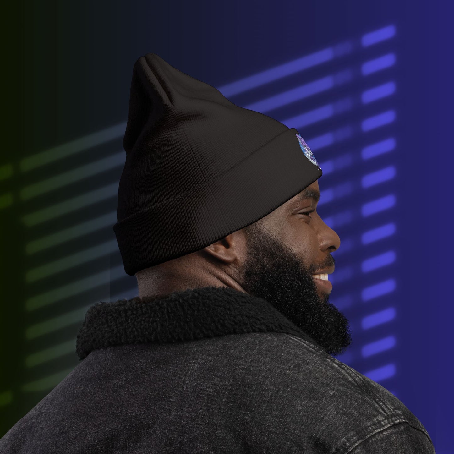 Cute Baby Werewolf Under The Full Moon Embroidered Knit Beanie, Winter Headwear, Cozy Accessories, Unique Halloween Fashion.