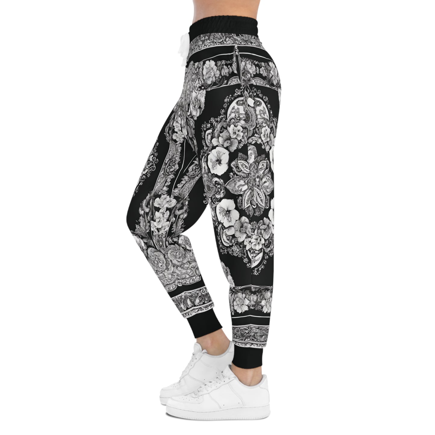 A Paisley Style On A Black And White Canvas Sweatpants