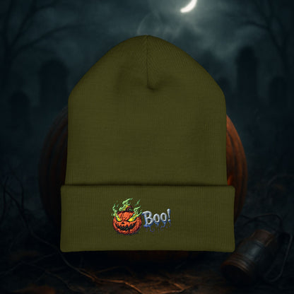 Mr. Pumpkin Head Embroidered Beanie, Spooky Style Hat, Autumn Accessory, Pumpkin Beanie, Cozy Fall Fashion