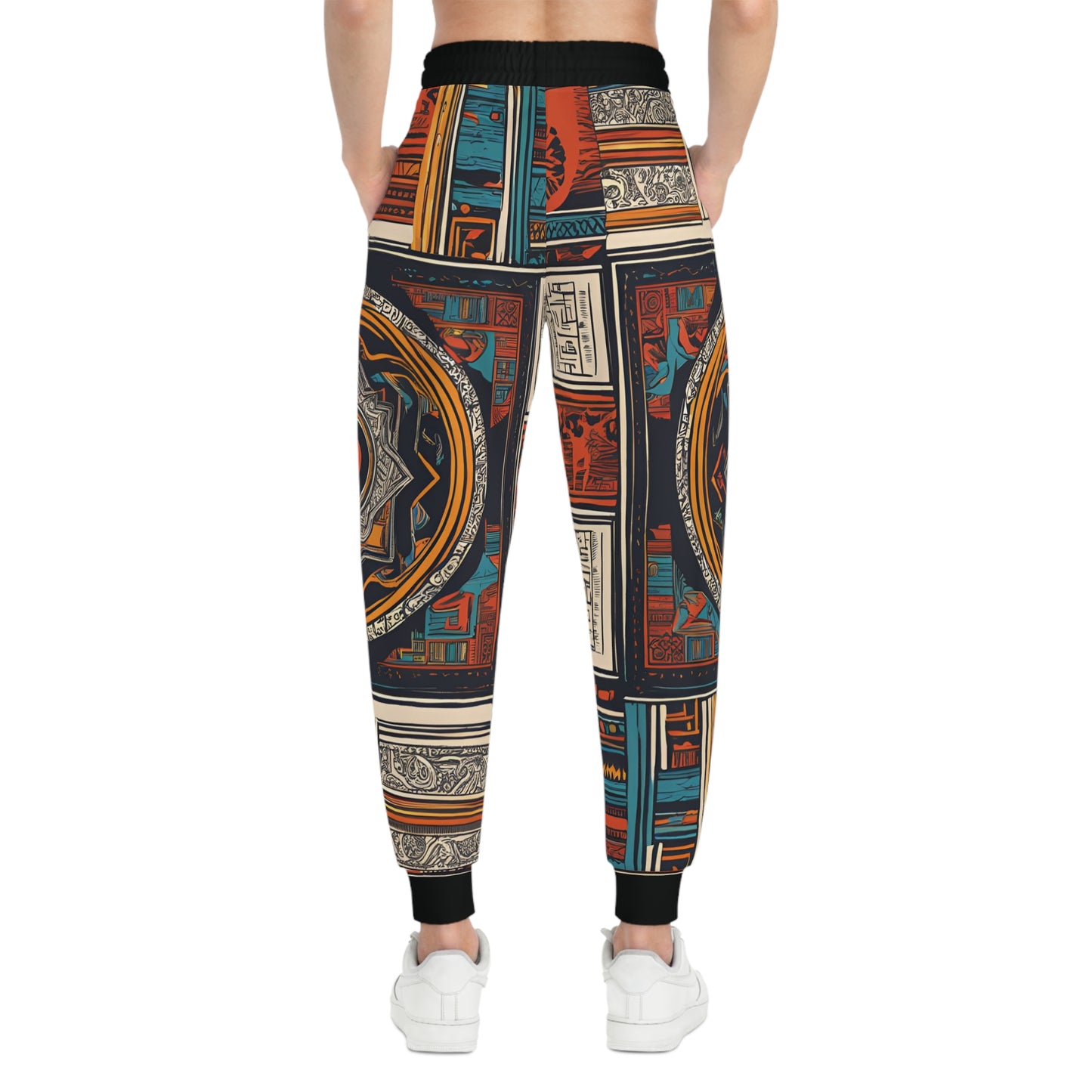 An African Pattern On A Red, Orange and Blue Athletic Joggers