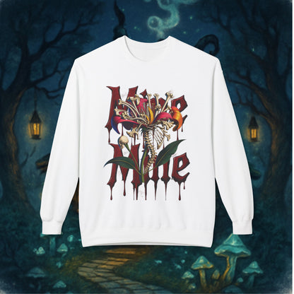 My Heart Is A Flower Covered In Bloody Bones, Vibrant Graphic Fleece Sweatshirt, Unisex Crewneck Sweatshirt, Casual Wear, Gift for Him/Her, Streetwear Style, Art-Inspired Apparel