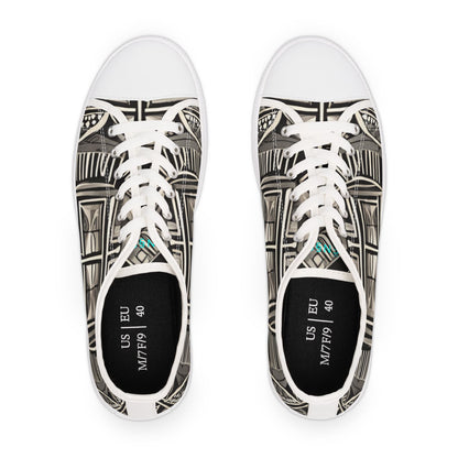 Women's Architectural Pattern Men's Low Top Sneakers — Vintage Facade Print