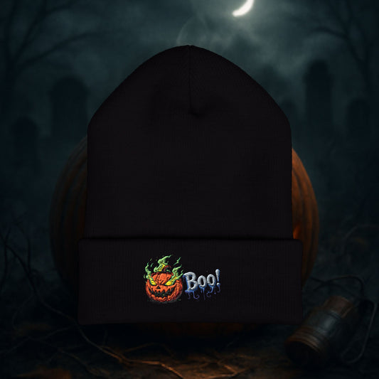 Mr. Pumpkin Head Embroidered Beanie, Spooky Style Hat, Autumn Accessory, Pumpkin Beanie, Cozy Fall Fashion