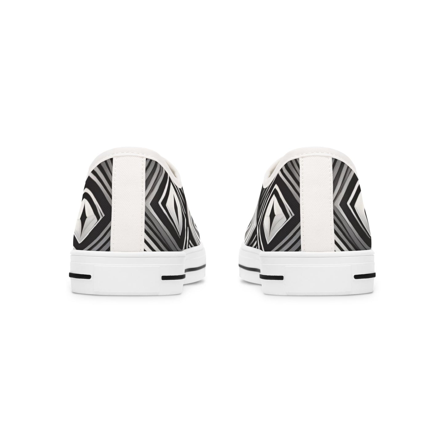 Black & White Geometric Low Top Sneakers — Women's Patterned Canvas Shoes