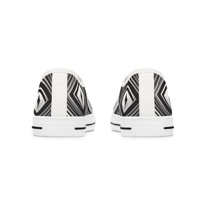 Black & White Geometric Low Top Sneakers — Women's Patterned Canvas Shoes