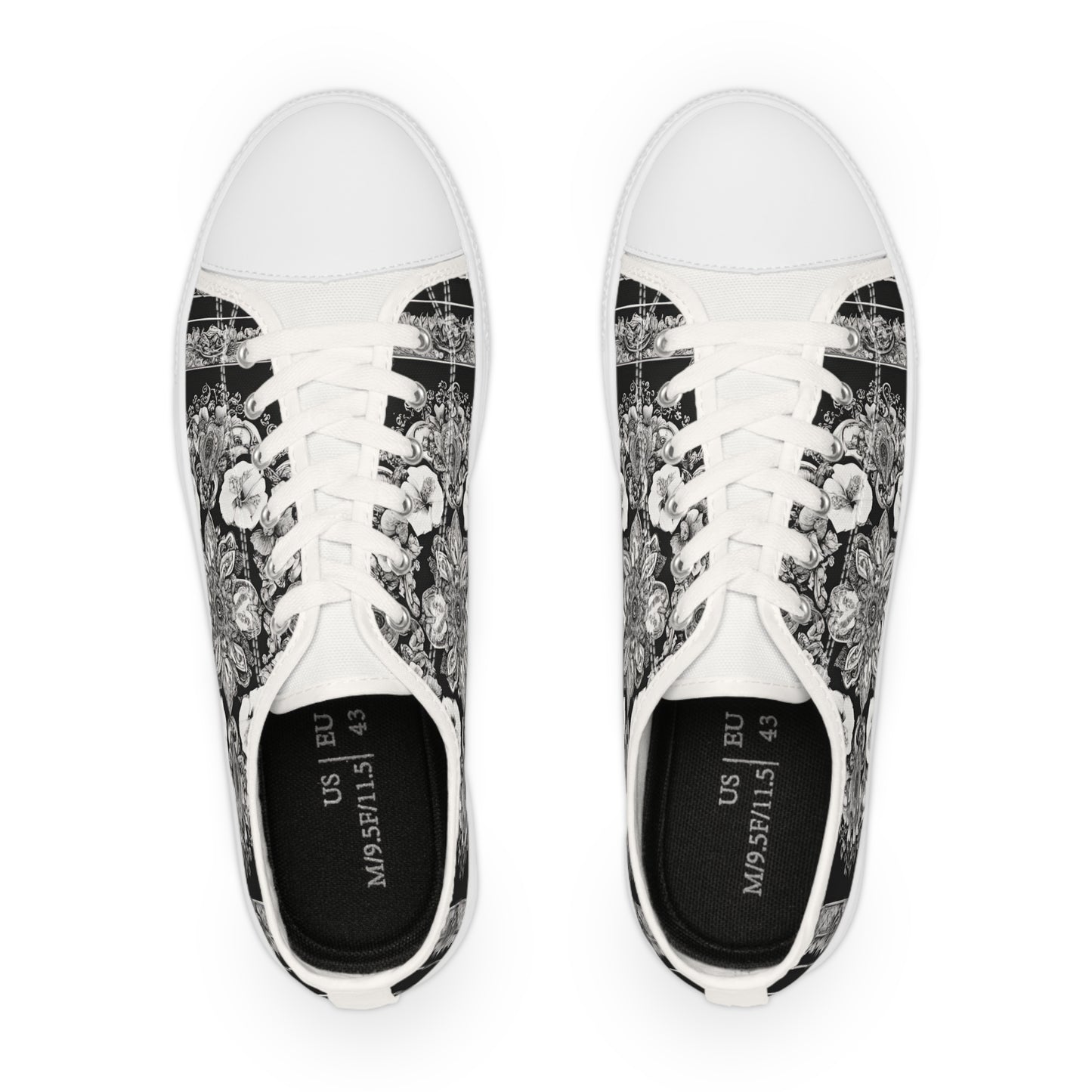 Men's Low Top Paisley Style On A Black And White Canvas Sneakers