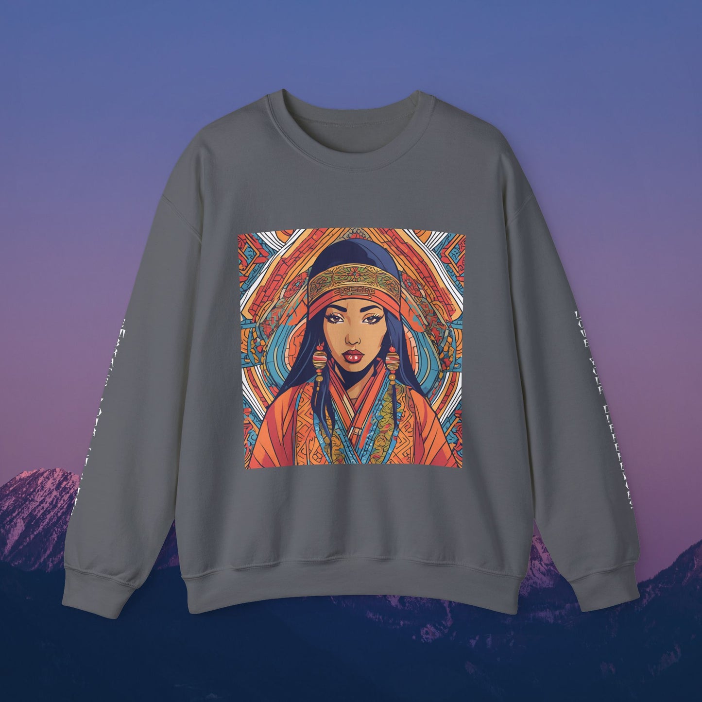 Illustration Of A Woman In Traditional Clothing Heavy Blend™ Sweatshirt