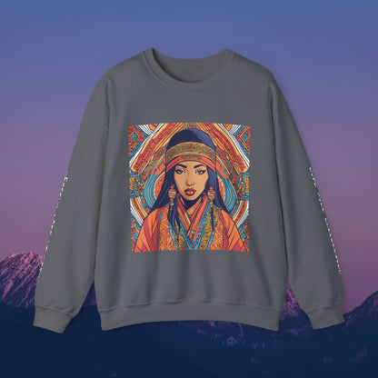 Illustration Of A Woman In Traditional Clothing Heavy Blend™ Sweatshirt