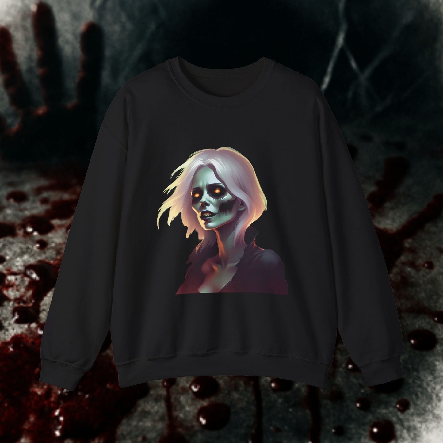 Gothic Horror Sweatshirt with Creepy Zombie Design, Unisex Crewneck for Halloween, Haunted House, Dark Aesthetic, Gift Idea