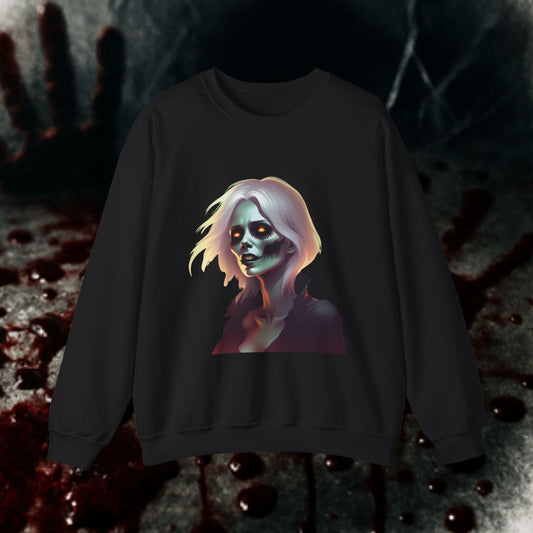 Gothic Horror Sweatshirt with Creepy Zombie Design, Unisex Crewneck for Halloween, Haunted House, Dark Aesthetic, Gift Idea