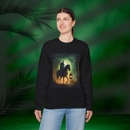 Haunting Horseman Sweatshirt | Cozy Halloween Apparel, Unisex Crewneck, Spooky Gift, Fall Fashion, Eerie Nightwear