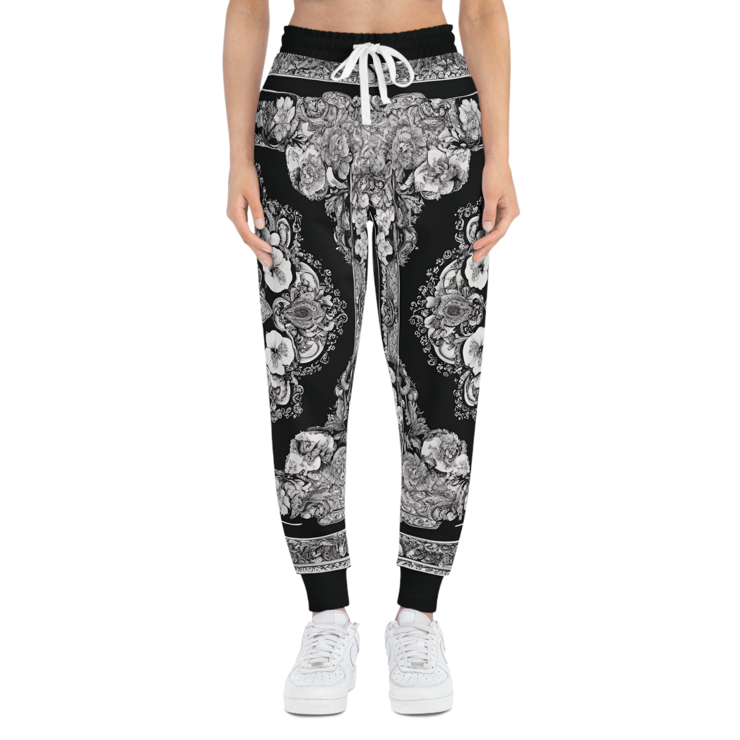 A Paisley Style On A Black And White Canvas Sweatpants