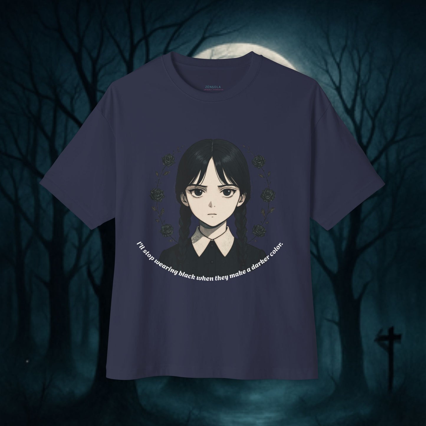 Wednesday Addams Gothic Oversized Tee, Dark Aesthetic T-Shirt, Unisex Graphic Tee for Anime Lovers, Halloween Outfit.