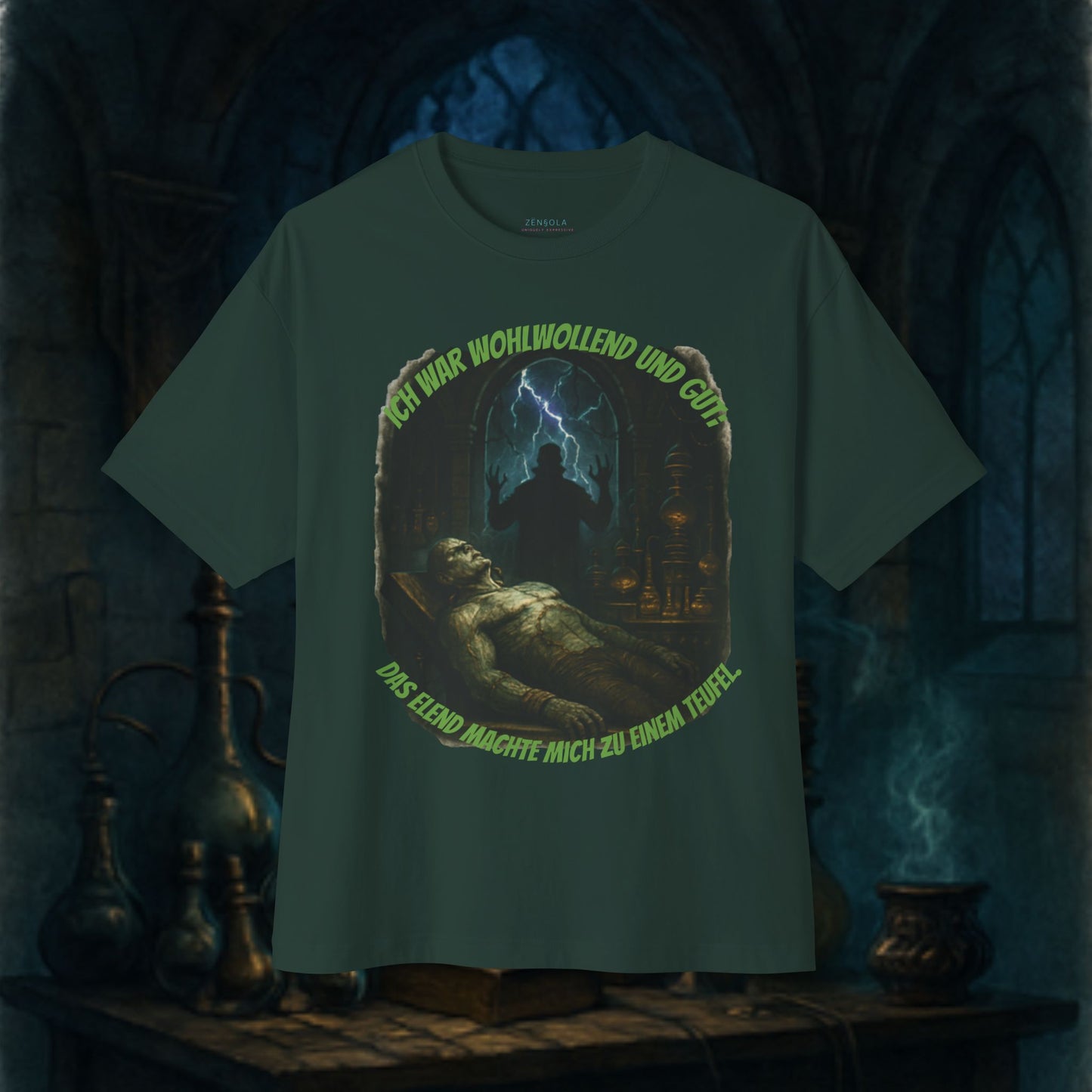 A Page of Frankenstein's Life Spooky Graphic Tee, Unisex Oversized T-Shirt, Halloween Apparel, Gothic Style Shirt, Gift for Horror Fans, Witchy Vintage Design