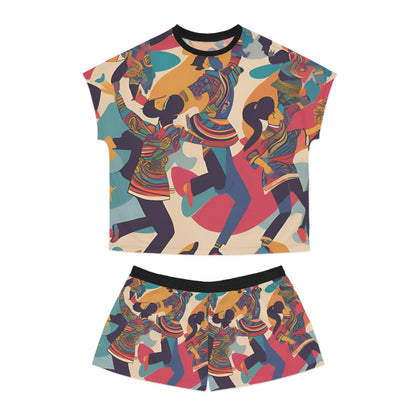 Women's Colorful Pattern With People Dancing  Short Pajama Set